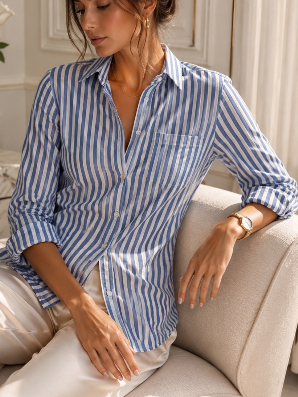 NEW J. Crew 100% Cotton Blue/White Striped Button Down Women M